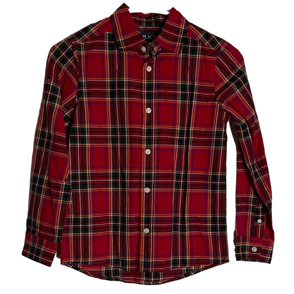 THE CHILDREN’S PLACE Plaid Button-Up Shirt, Boys Size 7/8, Red Green